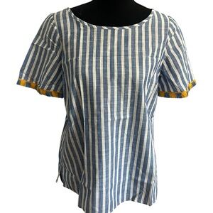 Talbots Blue and White Striped Blouse with Yellow Accents